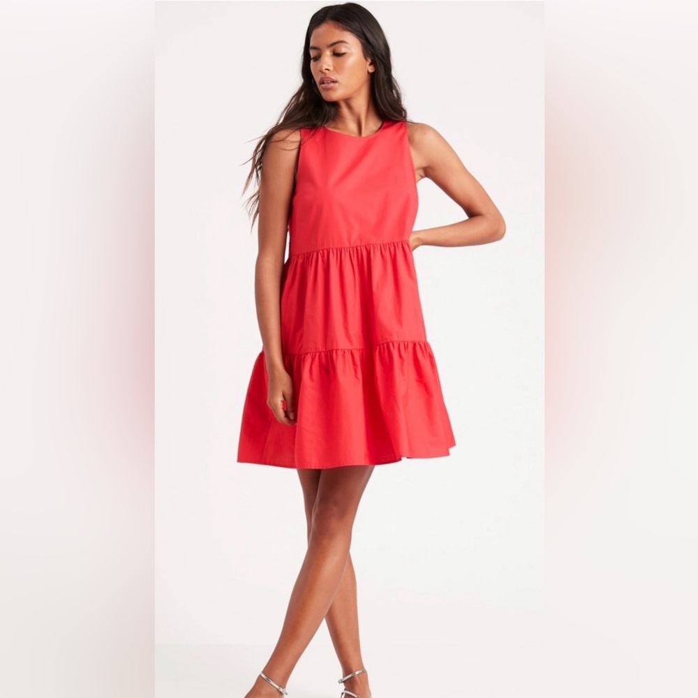 Banana Republic organic cotton tiered mini dress in black. NWT